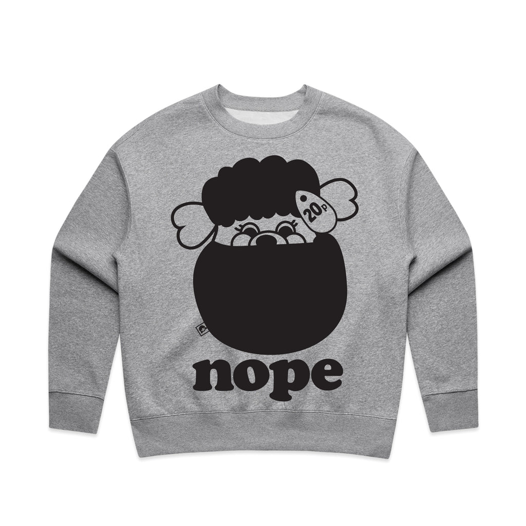 Grey Sweater Screen Printed with Popples Graphics Slogan says Nope